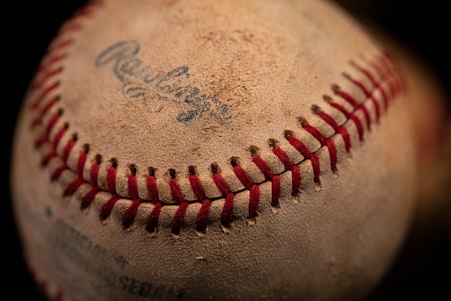 A static image of an upclose of a baseball