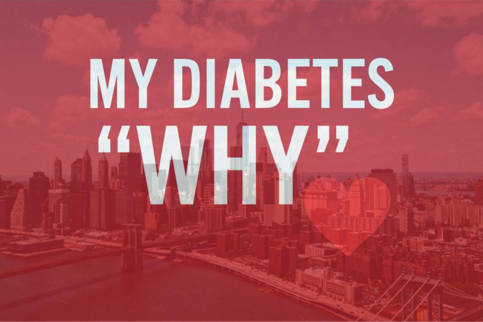 The image introduces a blog by Michael Donohoe on November 10th, 2025. The blog is My Diabetes Why, which is read with a heart, with a 30% transparency level, as viewed from the Financial District of New York and the Brooklyn Bridge over the East River.